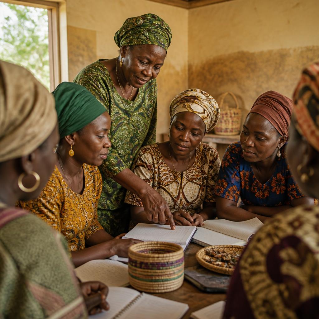 Women learning practical skills together in a Nigerian community
